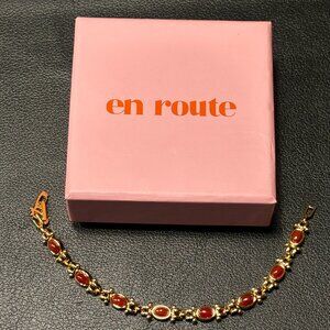 En Route Tess's Treasure Carnelian Bracelet, 6.3 - 6.9in Gold Plated Brass NEW